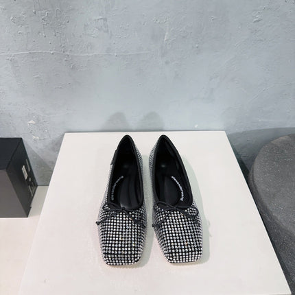 EMBELLISHED BILLIE FLATS IN BLACK MIX WHITE CRYSTAL SATIN