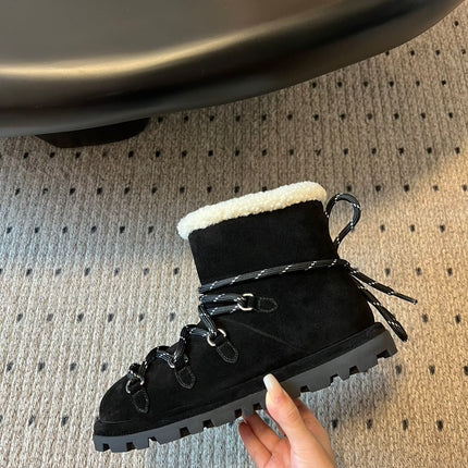 MIUMIU 26S LACE-UP ANKLE BOOTS IN BLACK SUEDE AND WOOL