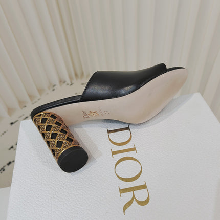 DIOR 26S WIDE-STRAP MULES 80 MM IN BLACK SMOOTH CALFSKIN