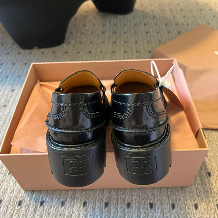 MIUMIU 26S PENNY LOAFERS IN BLACK SHINY CALFSKIN