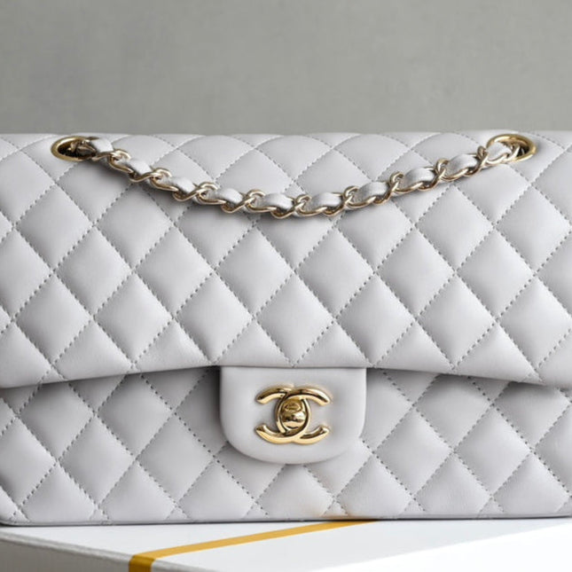CHANEL 25S FLAP BAG 25.5 CM IN LIGHT GREY LAMBSKIN