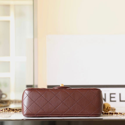 CHANEL 25S FLAP BAG 20 CM IN DARK BROWN LAMBSKIN WITH GOLD HARDWARE