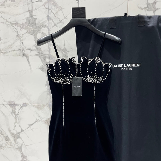 YSL 25S VELVET RHINESTONE DRESS STYLE 179