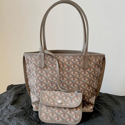 ANJOU MINI BAG 20 IN GREY MIX PINK GOYARDINE CANVAS AND CALFSKIN