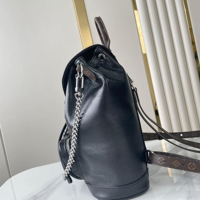 MONTSOURIS VIBE PM BACKPACK 30 IN BLACK LAMBSKIN SILVER CHAIN