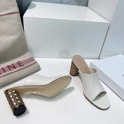 ICON HEELED SLIDE WHITE CALFSKIN 95 MM
