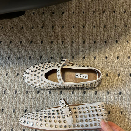 STRASS BALLET FLATS IN WHITE LAMBSKIN