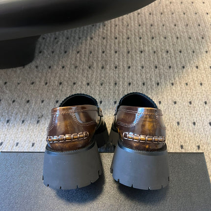 CARTER MID-HEEL 5 CM LUG LOAFER IN CHOCOLATE BROWN LAMBSKIN