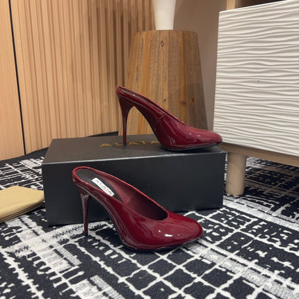 HIGH-HEEL 10 CM MULES IN BERRY RED PATENT CALFSKIN