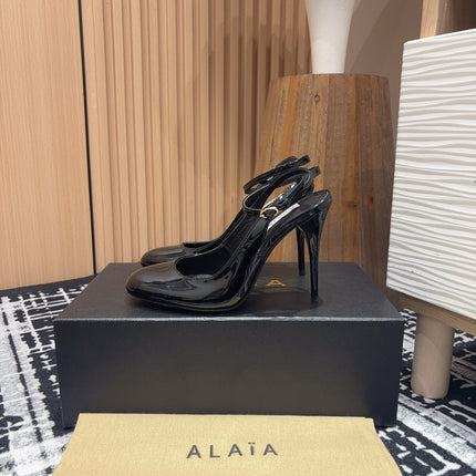 SLINGBACK HEEL 10 CM IN BLACK PATENT CALFSKIN