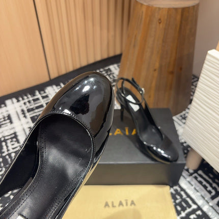 SLINGBACK HEEL 10 CM IN BLACK PATENT CALFSKIN
