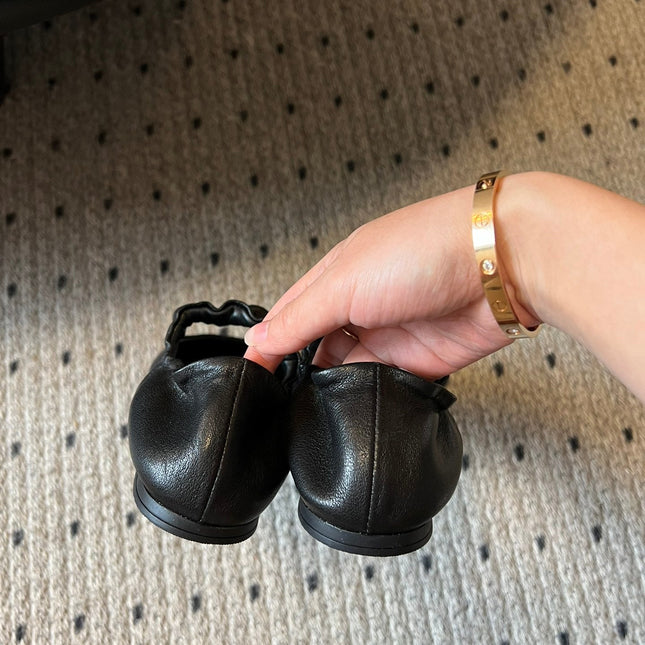 MIUMIU 26S BALLERINAS IN BLACK RUCHES NAPPA CALFSKIN