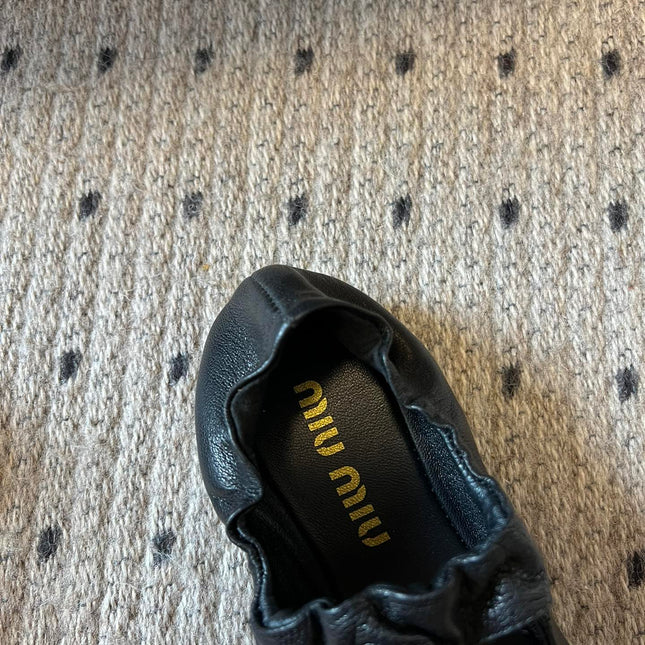 MIUMIU 26S BALLERINAS IN BLACK RUCHES NAPPA CALFSKIN