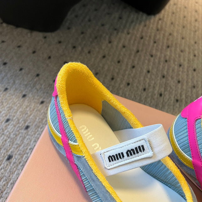 MIUMIU 26S THONG SANDALS IN MULTICOLOR SUEDE MIX TECH FABRIC