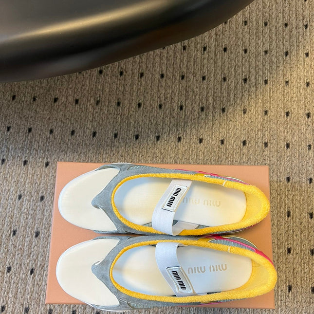 MIUMIU 26S THONG SANDALS IN MULTICOLOR SUEDE MIX TECH FABRIC