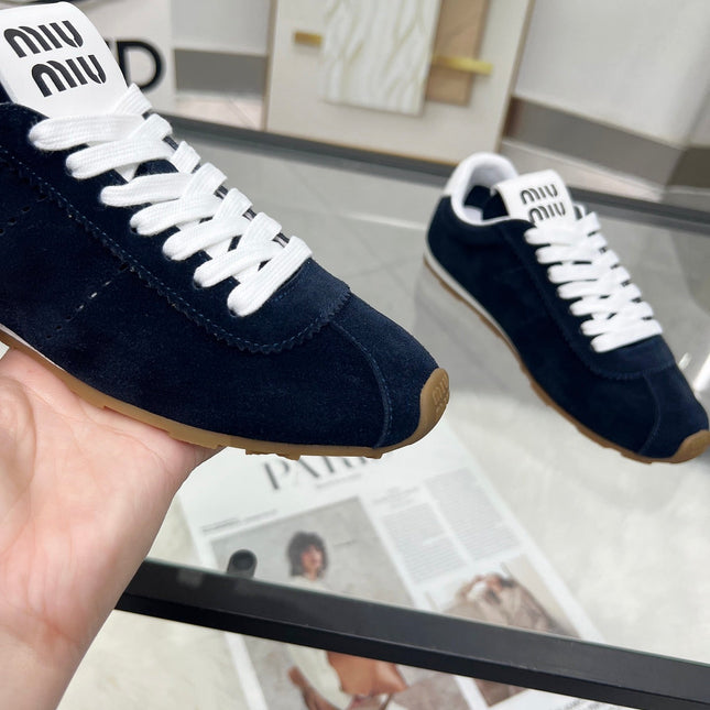 MIUMIU 26S SNEAKERS IN BLUE BLACK SUEDE
