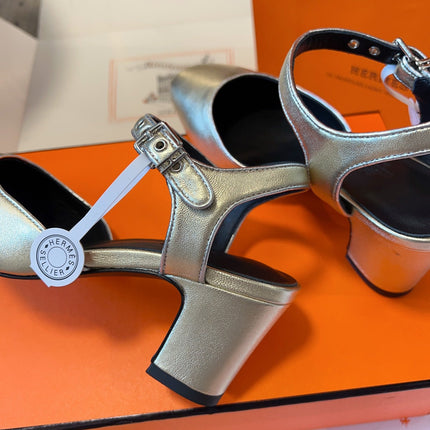 KLEO HIGH SLINGBACK IN SILVER CALFSKIN