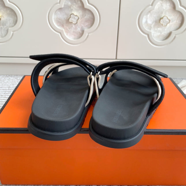 HM 26S CHYPRE SANDALS IN WHITE MIX BLACK SUEDE WITH EMBROIDERED PATTERN STRAP