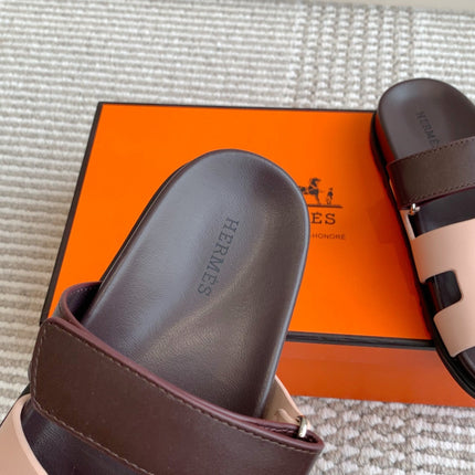 HM 26S CHYPRE SANDAL IN LIGHT PINK AND DARK RED CALFSKIN