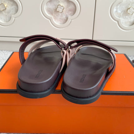 HM 26S CHYPRE SANDAL IN LIGHT PINK AND DARK RED CALFSKIN