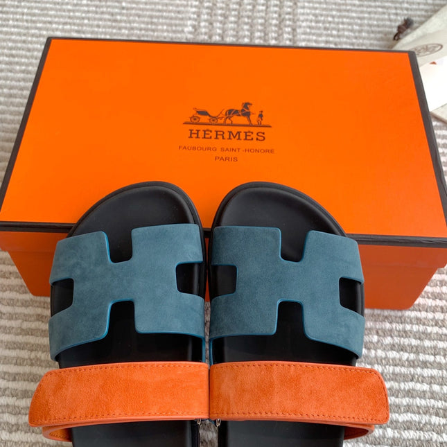 HM 26S CHYPRE SANDAL IN SLATE BLUE AND ORANGE SUEDE