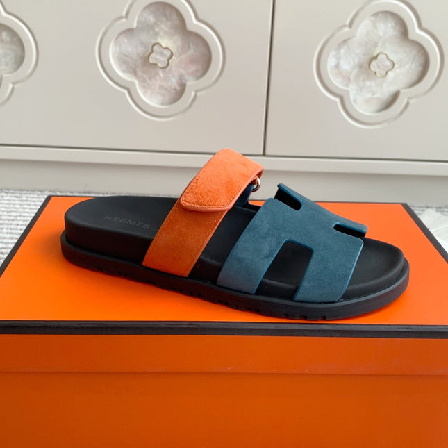 HM 26S CHYPRE SANDAL IN SLATE BLUE AND ORANGE SUEDE