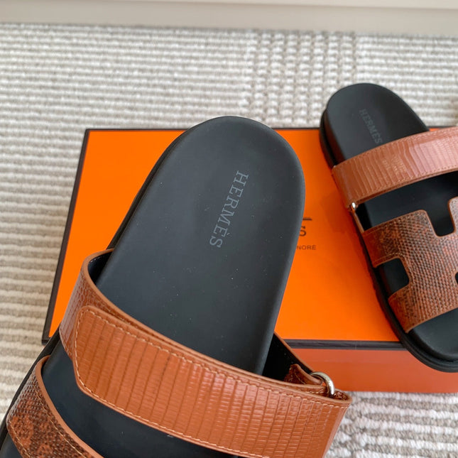HM 26S CHYPRE SANDALS IN BROWN LIZARD EMBOSSED CALFSKIN