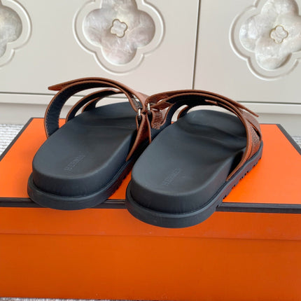 HM 26S CHYPRE SANDALS IN BROWN LIZARD EMBOSSED CALFSKIN