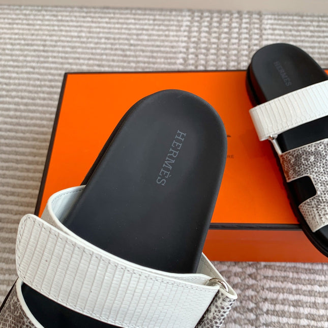 HM 26S CHYPRE SANDALS IN WHITE CALFSKIN WITH SNAKESKIN PRINT STRAP