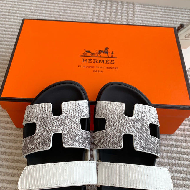 HM 26S CHYPRE SANDALS IN WHITE CALFSKIN WITH SNAKESKIN PRINT STRAP