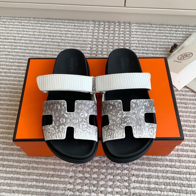 HM 26S CHYPRE SANDALS IN WHITE CALFSKIN WITH SNAKESKIN PRINT STRAP