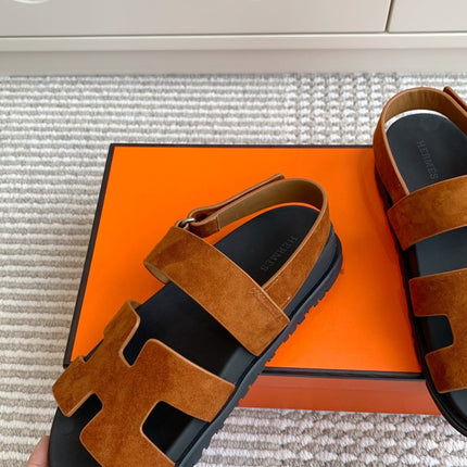 HM 26S CHYPRE SANDAL WITH BACK STRAP IN CARAMEL BROWN SUEDE