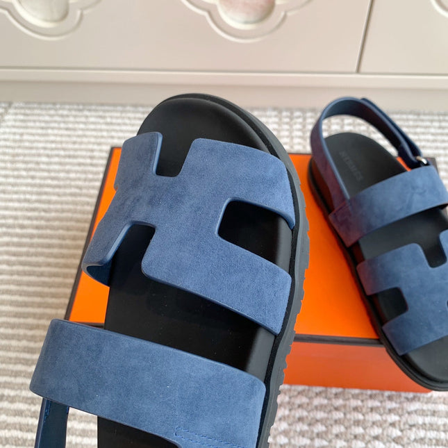 HM 26S CHYPRE SANDAL WITH BACK STRAP IN BLUE SUEDE