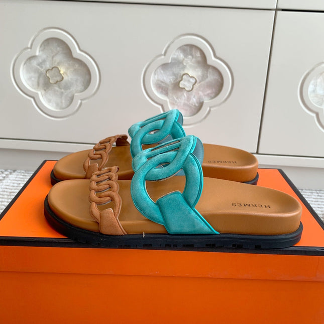 HM 26S EXTRA SANDAL IN AQUA BLUE MIX CARAMEL BROWN CALFSKIN AND SUEDE