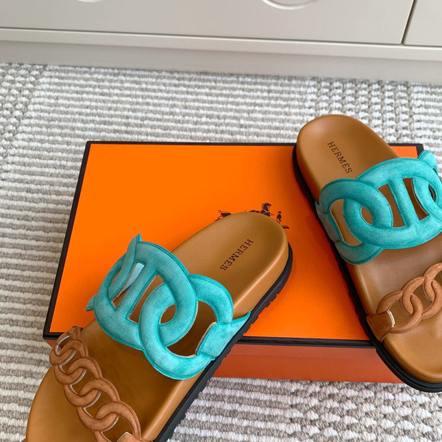 HM 26S EXTRA SANDAL IN AQUA BLUE MIX CARAMEL BROWN CALFSKIN AND SUEDE