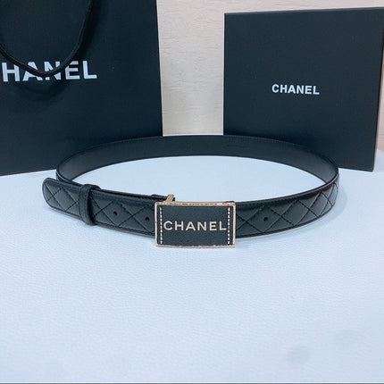 BELT 30MM IN BLACK QUILTED CALFSKIN INTERWOVEN GOLD RECTANGULAR BUCKLE