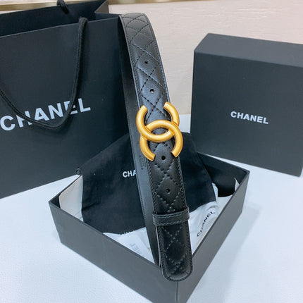 DOUBLE C 30MM IN BLACK QUILTED CALFSKIN INTERWOVEN WITH GOLD RESIN BUCKLE