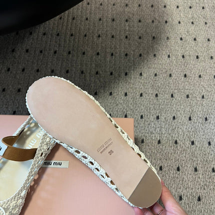 MIUMIU 26S BALLERINA FLATS IN CREAM WHITE MESH SHEEPSKIN