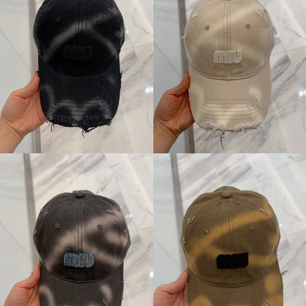 MIUMIU BASEBALL CAP IN LIGHT BEIGE DISTRESSED FABRIC STYLE 3
