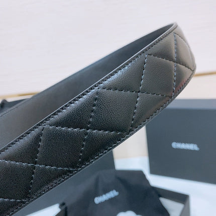 DOUBLE C BELT 38MM IN BLACK QUILTED LAMBSKIN WITH SILVER OVAL BUCKLE AND CENTERED LOGO