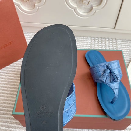 FLIP FLOPS IN BLUE LAMBSKIN SNAKE EMBOSSING