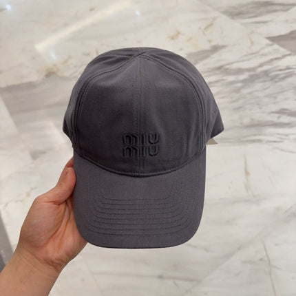 MIUMIU BASEBALL CAP IN GREY FABRIC EMBROIDERED LOGO STYLE 2