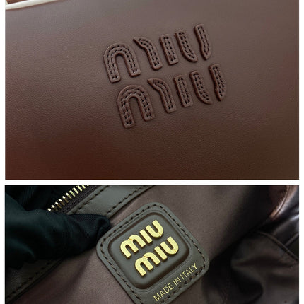 MIUMIU 26S BEAU BAG 30 IN DARK BROWN AND WHITE CALFSKIN