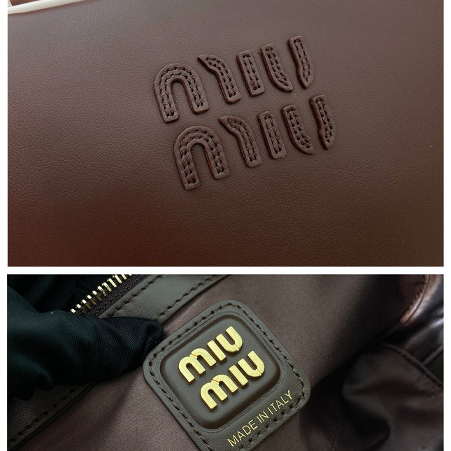 MIUMIU 26S BEAU BAG 30 IN DARK BROWN AND WHITE CALFSKIN
