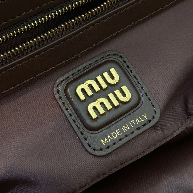 MIUMIU 26S BEAU BAG 28 IN DARK BROWN AND WHITE CALFSKIN