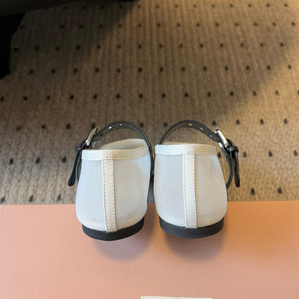 MIUMIU 26S BALLERINAS IN WHITE MESH FABRIC