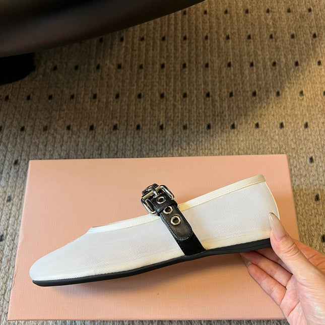 MIUMIU 26S BALLERINAS IN WHITE MESH FABRIC