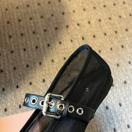MIUMIU 26S BALLERINAS IN BLACK MESH FABRIC