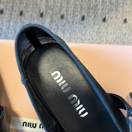 MIUMIU 26S BALLERINAS IN BLACK MESH FABRIC