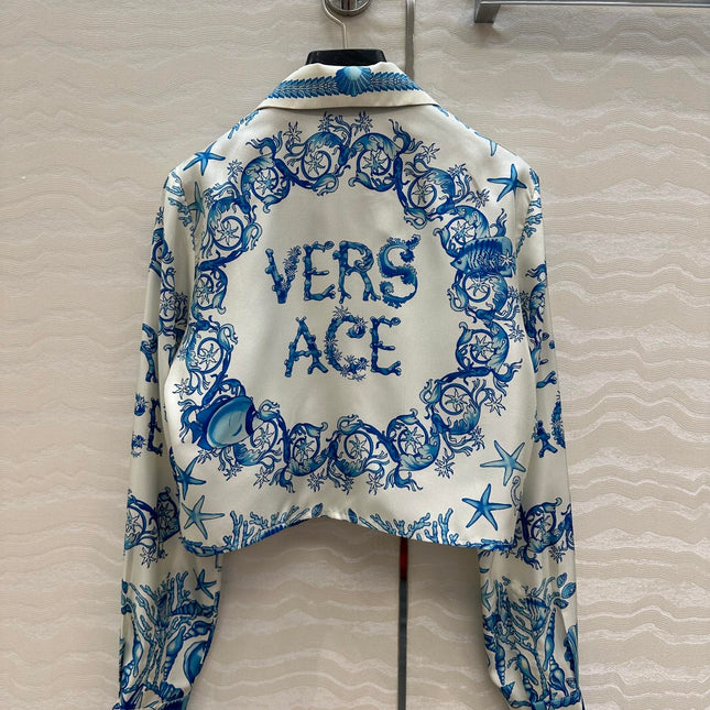 VERSACE SILK SHIRT WITH CORAL PRINT AND NOTCHED COLLAR